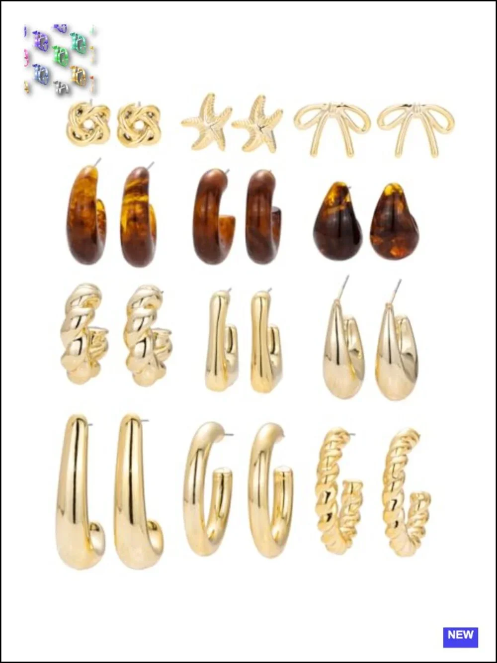 12 Pairs Chunky Gold Plated Hoop Earrings Statement Jewelry Set Lightweight